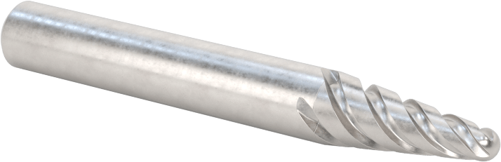 Yumuşak Metaller ve Plastikler için Karbür Frez, Yuvarlak Konik, 1/4" Baş Çapı