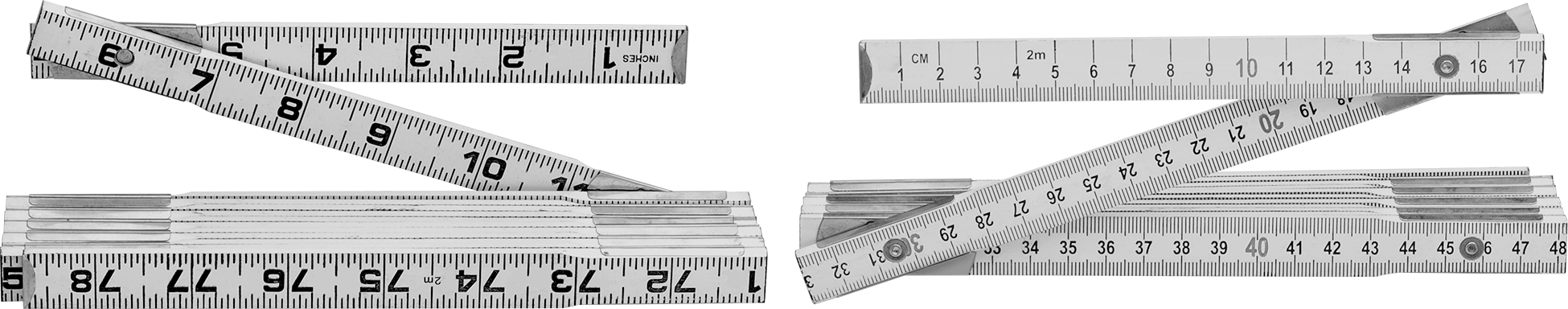 Katlanabilir Cetvel, İnç/Metrik için — 6 1⁄2 ft., 2 m, Ahşap, Beyaz