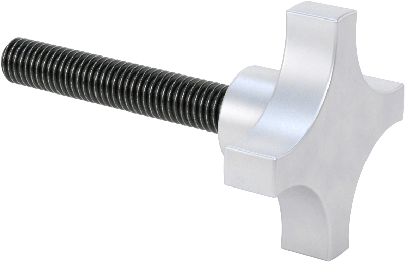 Alüminyum dört kollu topuz, 1/2"-13 Dişli 3" Uzunlukta Saplama, 9/16" Baş Yüksekliği