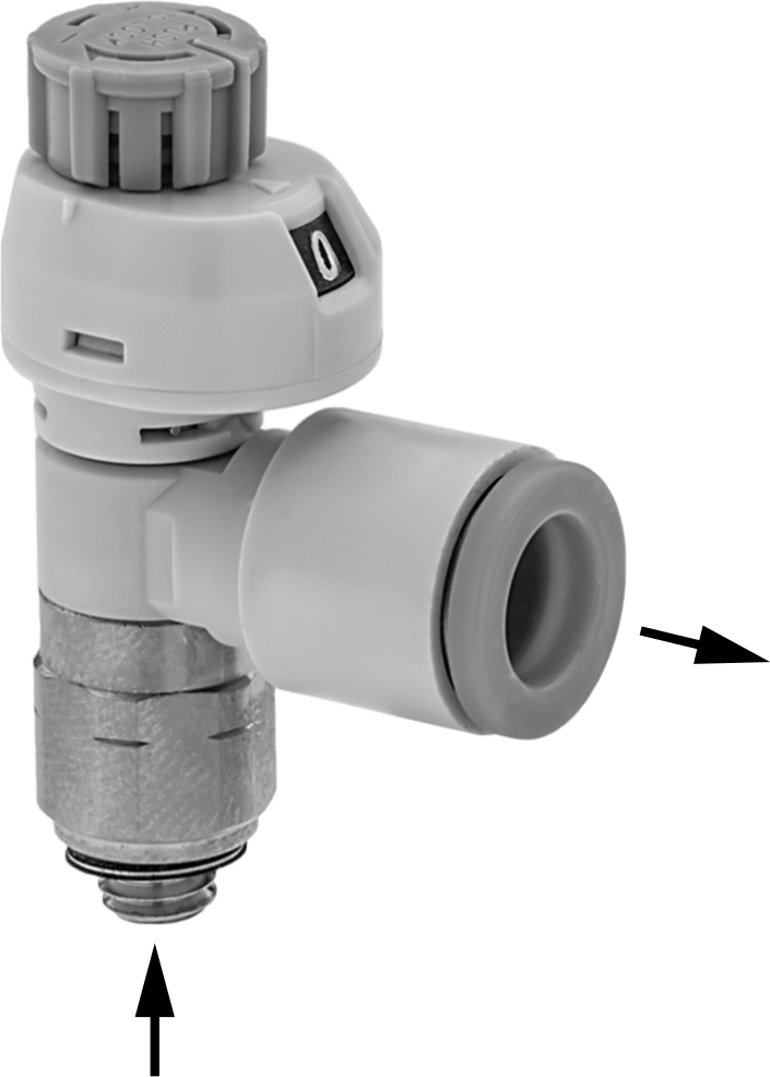 Akış Göstergeli Dirsek Hava Akış Kontrol Vanası, M5 x 0.8 Erkek Giriş, 4 mm Push-Connect Dişi Çıkış