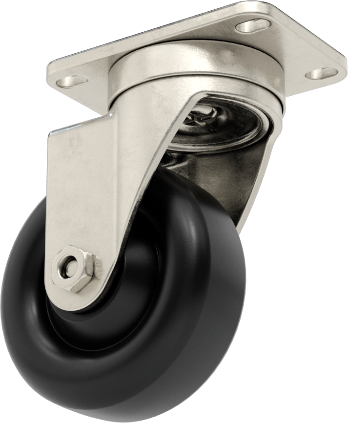 Paslanma ve Aşınmaya Dayanıklı Tekerlek, 3-1/2" Çapında Siyah Polipropilen Tekerlekli Döner — 304 Stainless Steel, Stainless Steel, 3 1⁄2…