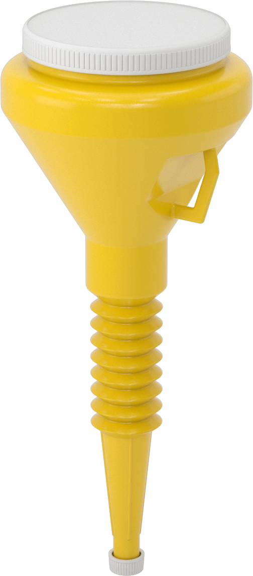 Kapaklı Plastik Huni, Esnek Ağızlı, 48 FL. oz. Kapasite — 3⁄4", Sarı, 9"