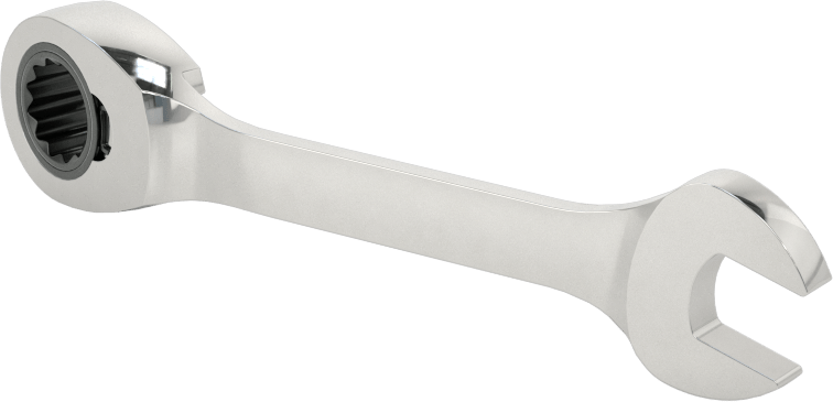 Kısa Cırcırlı Kombinasyon Anahtarı, Ters Çevrilebilir, 8 mm Boyut, 3-1/2" Toplam Uzunluk