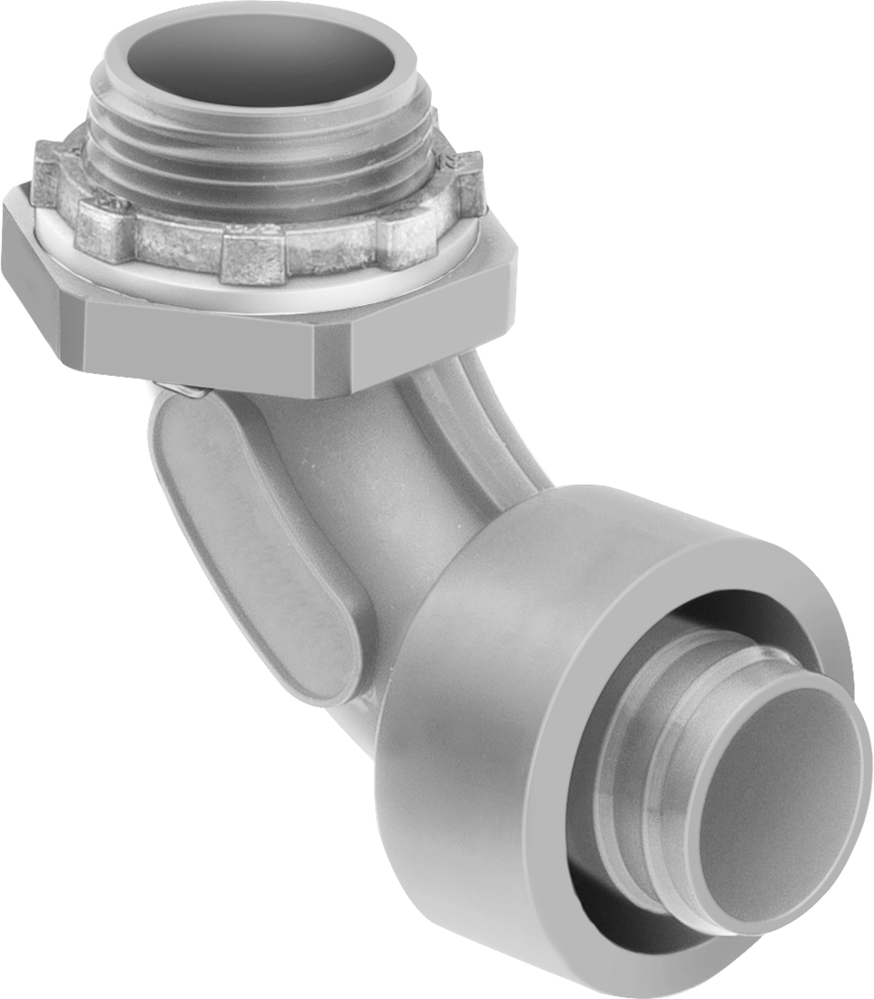 3/4 Vidalı x NPT, Sıvı Sızdırmaz Esnek Plastik Kanal için Gri 90 Derece Dirsek — Nylon, Plastic, Adaptör, Konektör, Gri