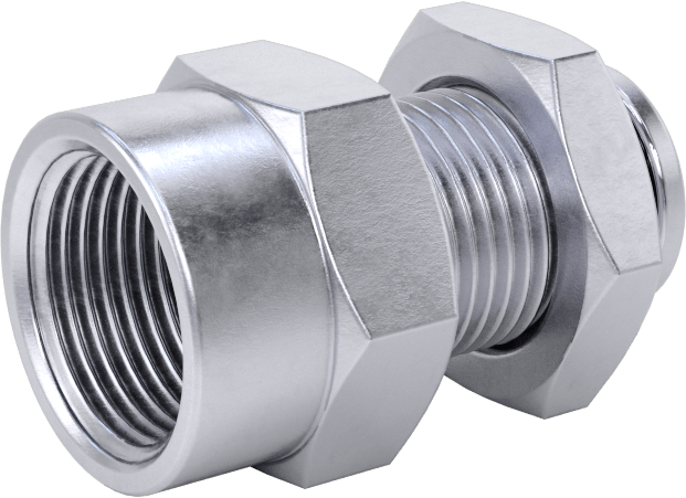 Nikel Kaplı Pirinç Bas-Bağlan Tüp Bağlantı Elemanı, Duvar Geçişli Adaptör, 1/4" Boru Dış Çapı x 1/4 NPT Dişi için