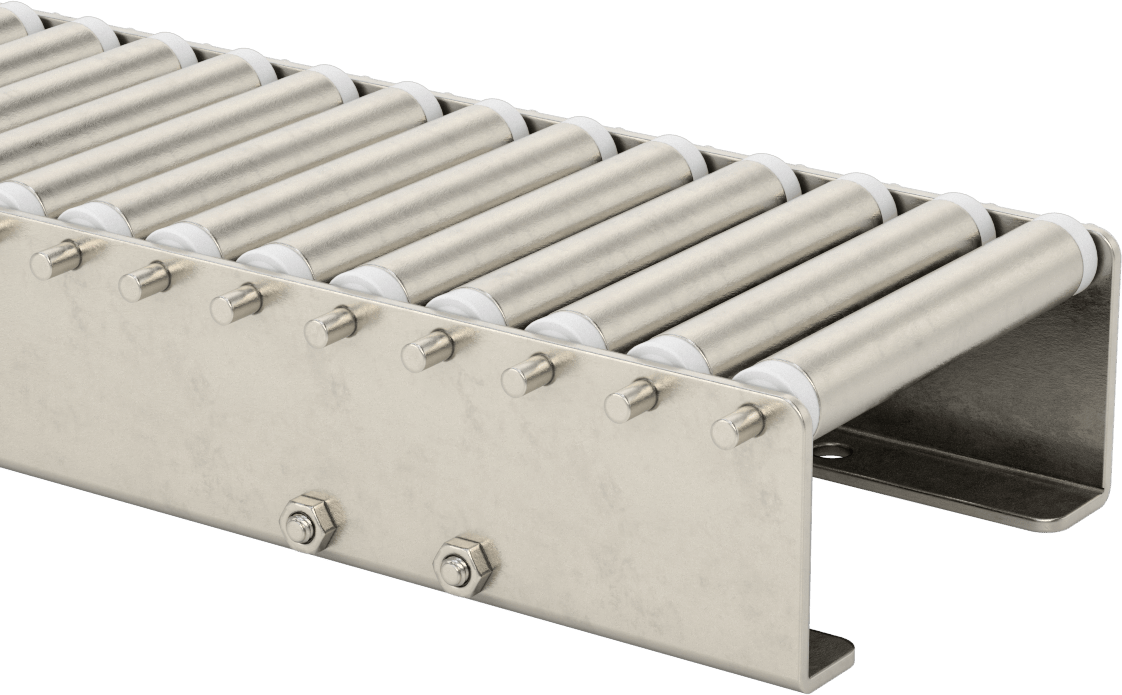 Paslanmaz Çelik Tezgah Üstü Makaralı Konveyör, 3/4" Çaplı Silindirler, 5-7/8" Toplam Genişlik, 5 Fit Uzunluk