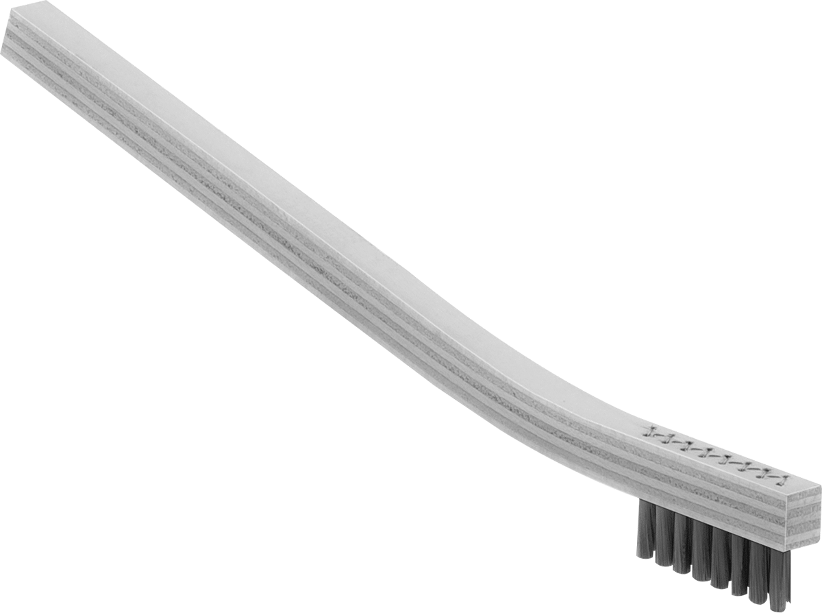 Kavisli Saplı Aşındırıcı Fırça, Pirinç, 1/4" Genişlik x 1-1/2" Uzunluk Fırça, 7-3/4" Toplam Uzunluk — Pirinç, El, Ahşap
