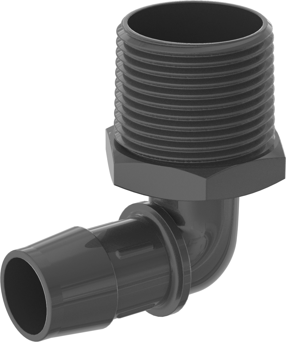 Hava ve Su için Sıkı Sızdırmaz Tırnaklı Boru Bağlantı Parçası, Naylon 90 Derece Adaptör, 3/4" Boru İç Çapı x 1 NPT Erkek, Siyah — 3⁄4", 1…