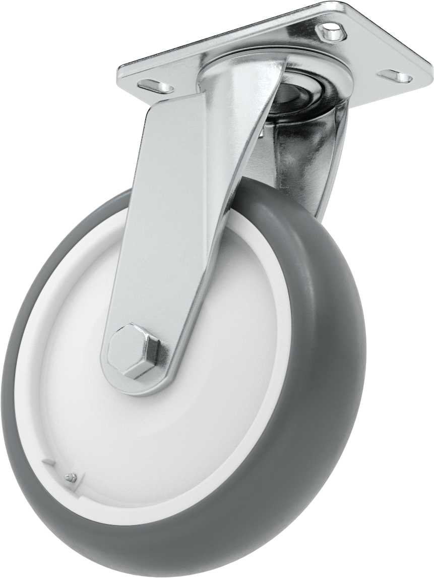 6-5/8" x 4-3/4" Plakalı Kolay Dönen Tekerlek, Yüksek Kapasiteli, 10" Çaplı Gri Poliüretan Tekerlekli Döner — 10", Levha, 1,300 lb.