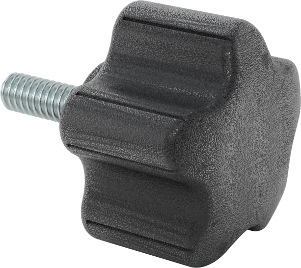 Rahat Tutuşlu Plastik Beş Kollu Topuz, 1/4"-20 Dişli 3/4" Uzunlukta Saplama, 1-1/2" Genişlik Başlık — 1⁄4"-20, 3⁄4", Beş Kollu