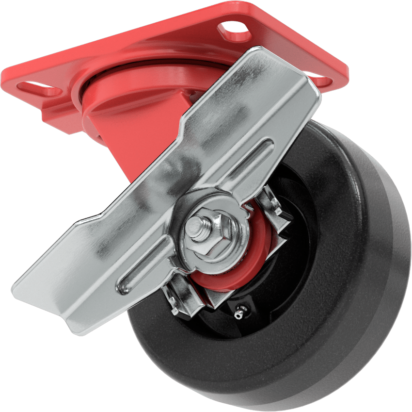 6-1/2" x 4-1/2" Plakalı Yüksek Kapasiteli Kingston Tekerlek, Frenli Döner Tekerlek ve 6" Çapında Fenolik Tekerlek