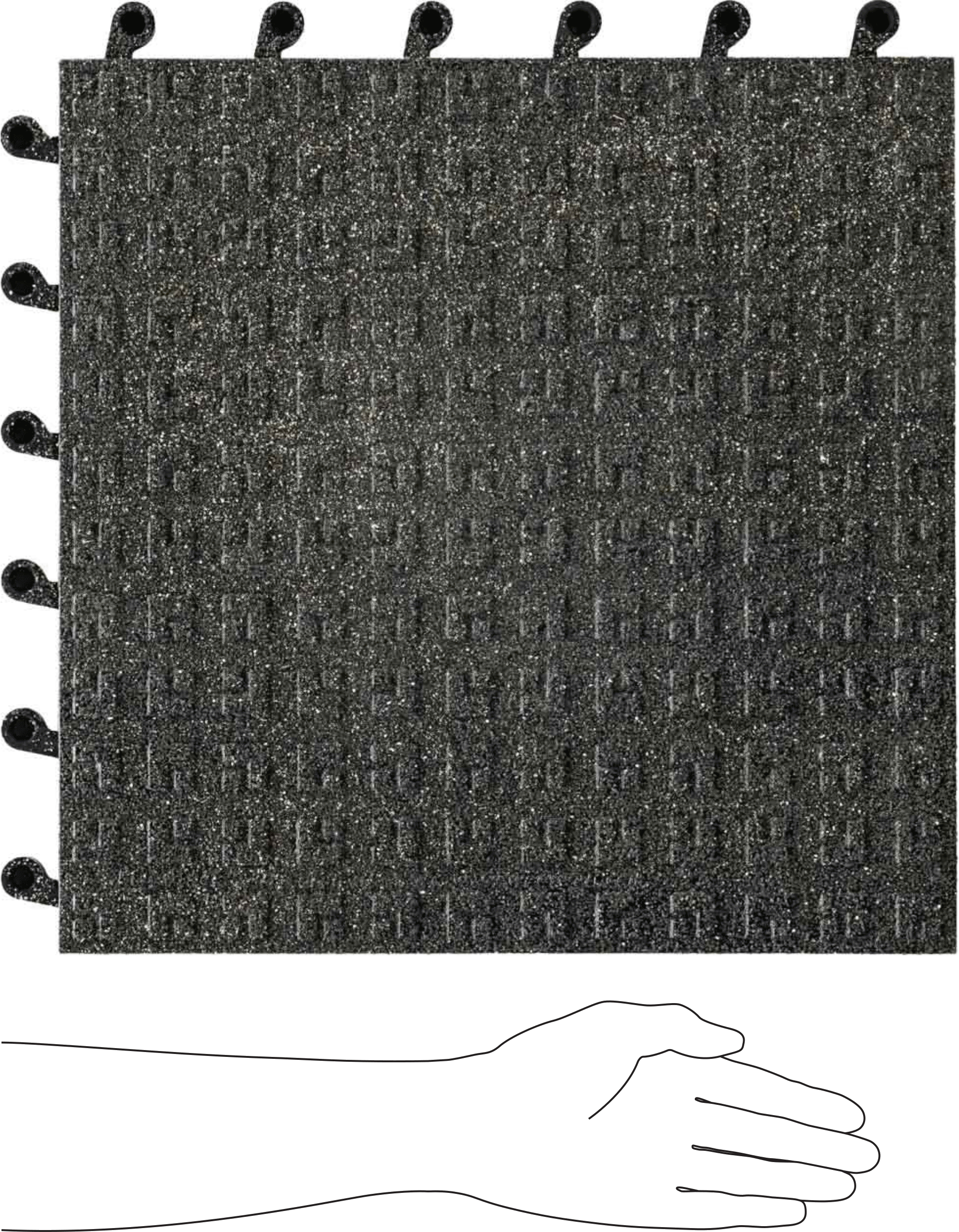 Kilitli Yorulma Önleyici Zemin Paspası, Çıkıntılar ve Kumlu, 18" Genişlik x 18" Uzunluk x 7/8" Kalınlık