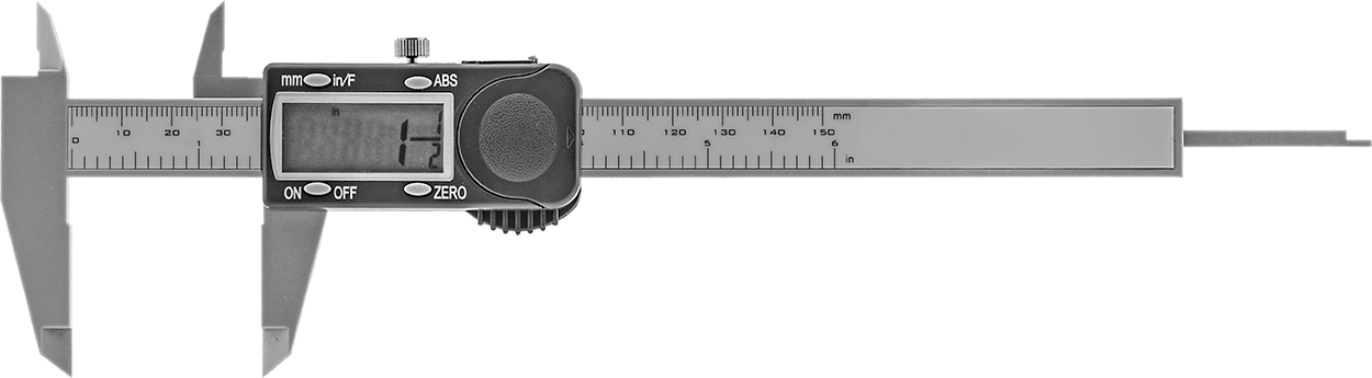 Dijital Kumpas, Kesirli Ekranlı, 0" ila 6" Aralık, 9-1/4" Toplam Uzunluk