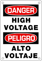 Montaj Delikli Alüminyum Tabela, (Tehlike-Yüksek Gerilim), İngilizce/İspanyolca