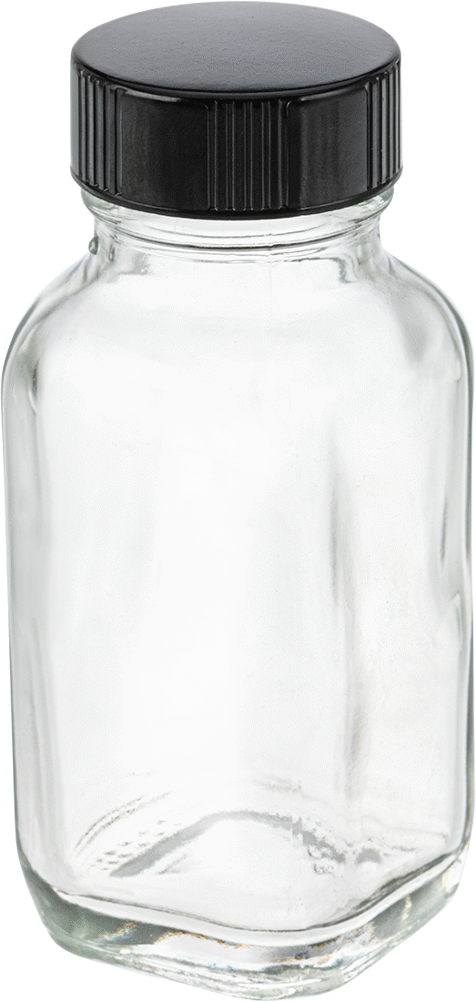 Kare Cam Kavanoz, Kaplamalı Kağıt Contalı, 2 FL oz/60 ml Kapasite — Glass, Paper, Phenolic, Plastic, Soda-Lime Glass, 2 fl. oz., 60 ml, S…