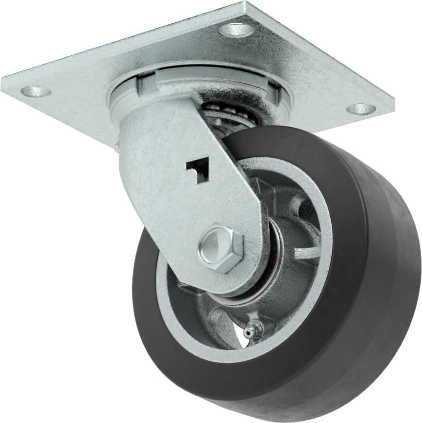 5-1/2" x 5" Montaj Plakalı Tekerlek, Samson, 5" Çapında Siyah Kauçuk Tekerlekli Döner