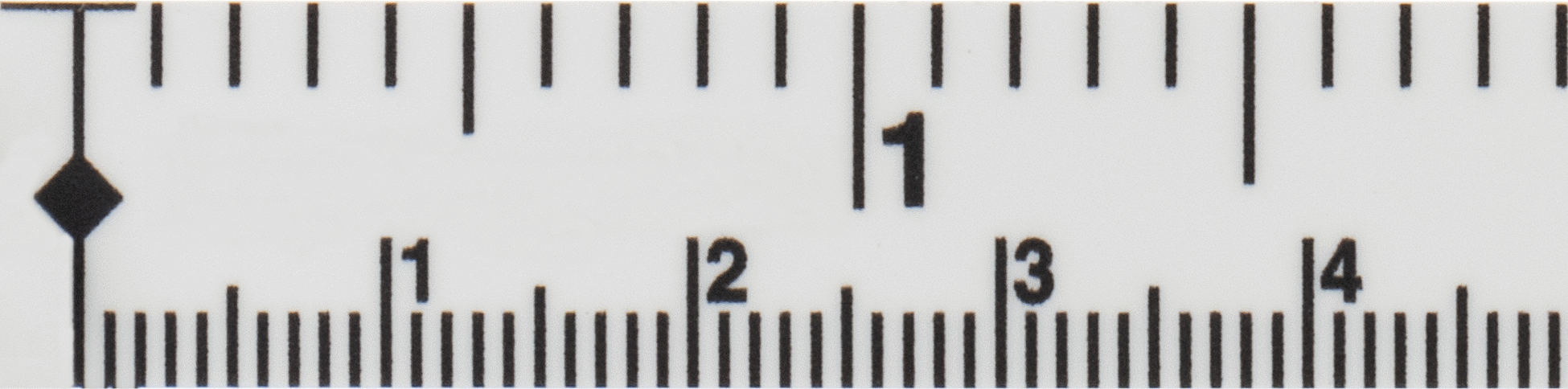 Yapışkan Arka Beyaz Plastik Cetvel, Soldan Sağa Okunur, 10'luk ve mm Ölçekler, 12" Uzunluk, 1/2" Genişlik