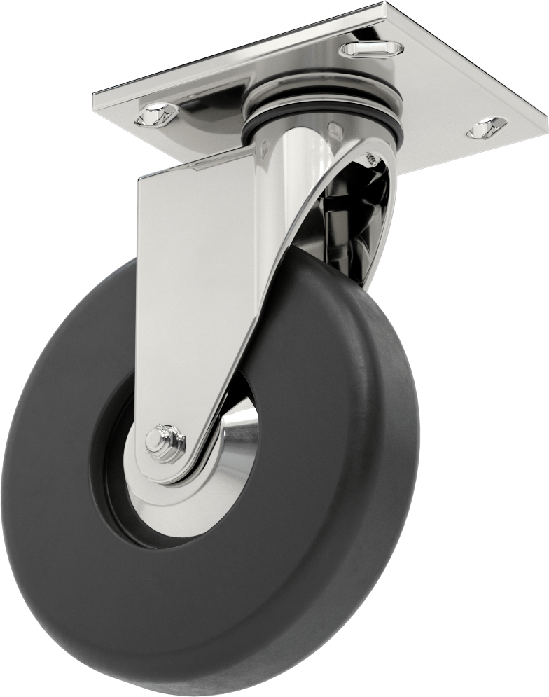4-1/2" x 4" Plakalı Parlak Yüzeyli Tekerlek, 6 inç Çapında Kauçuk Tekerlekli Döner Ayak — 6", Levha, 4"