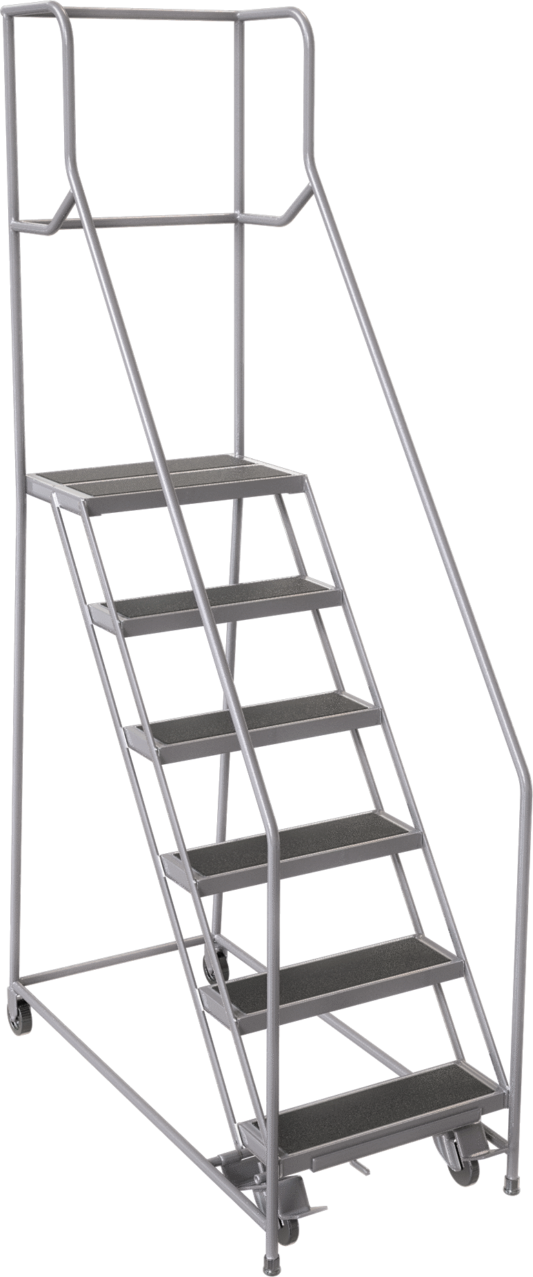 Yuvarlanan Platform Merdiveni, 6 Adet Kauçuk Kaplı Basamak, 8'8" Yükseklik x 29" Genişlik x 53" Derinlik Toplam — 5 ft., 6, 24"