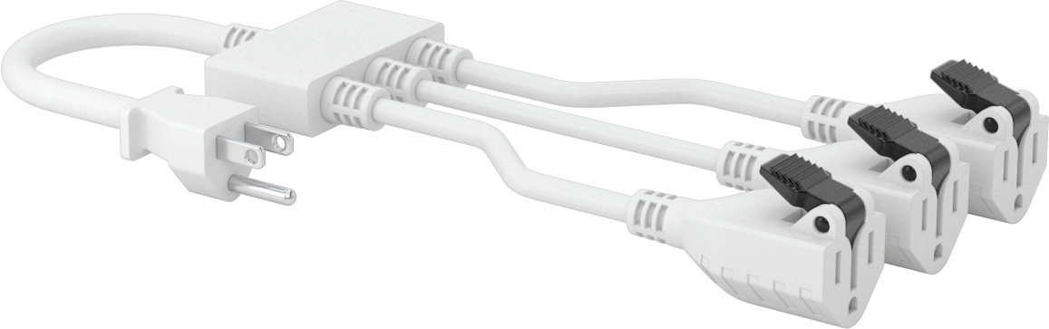 Elektrik Kablosu Adaptörü, 3 Çıkışlı, NEMA 5-15 Fiş x NEMA 5-15 Priz — 1 ft., 14, 10 amp
