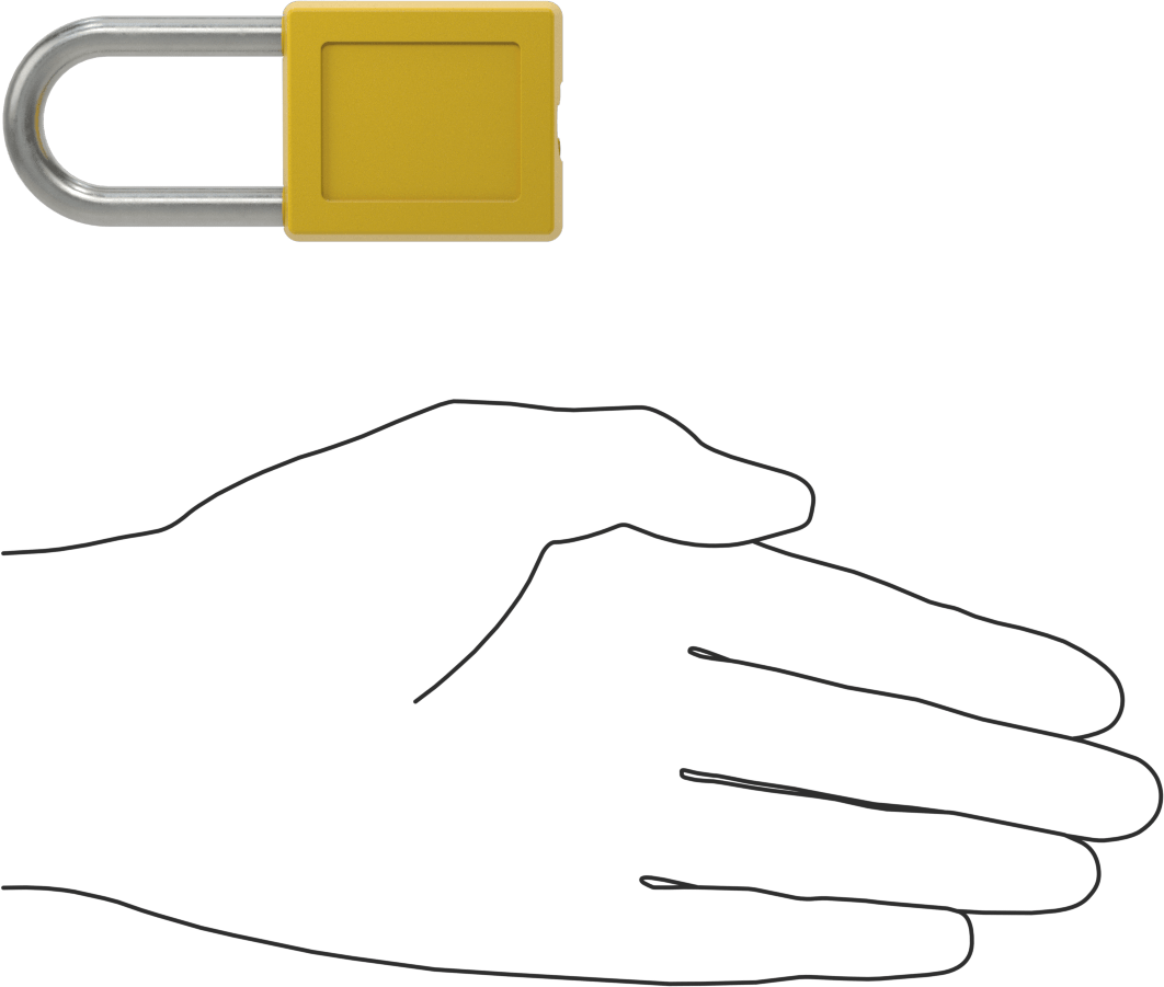 Etiketli Ekstra Boşluklu Kilitli Asma Kilit, Master Lock 410-Sarı Gövde, #By3 Anahtara Uyumlu Anahtar