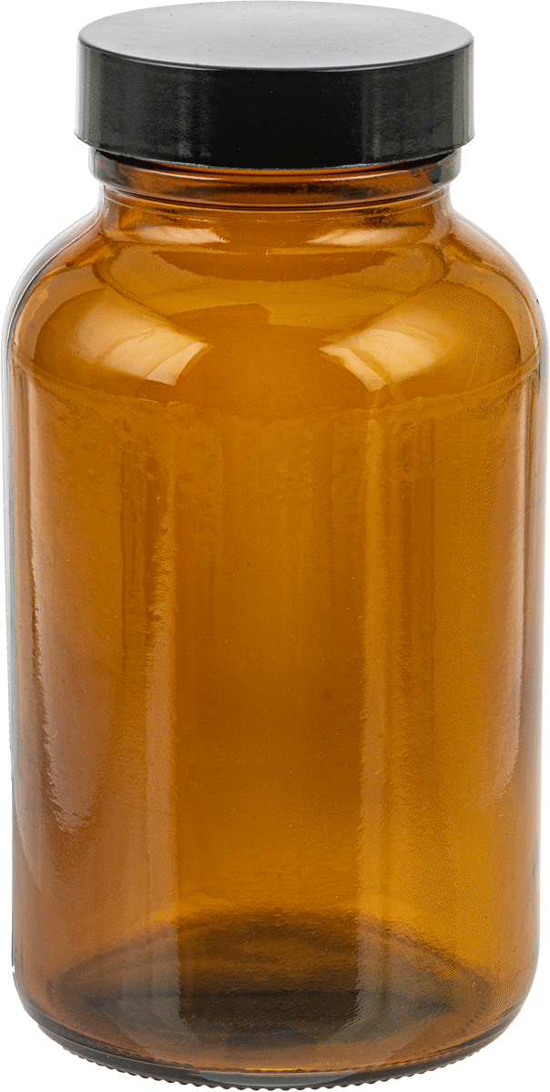 Kehribar Rengi Cam Kavanoz, Kaplamalı Kağıt Contalı, 8 FL oz/235 ml, 2-9/16" Çap — Glass, Paper, Phenolic, Plastic, Soda-Lime Glass, 8 fl…