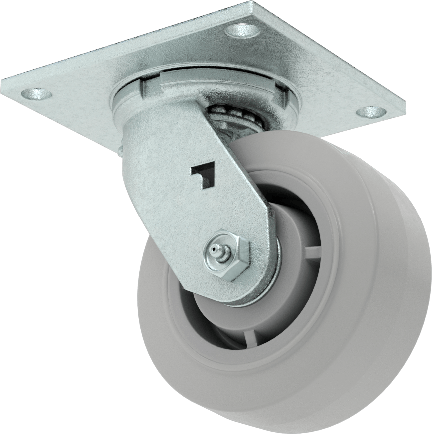 5-1/2" x 5" Montaj Plakalı Tekerlek, Samson, 5" Çaplı Gri Kauçuk Tekerlekli Döner