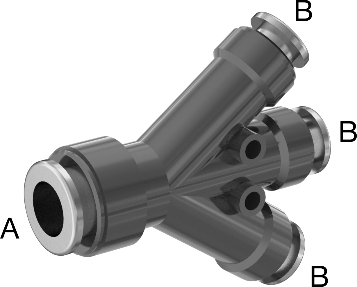 Bas-Bağlantı Elemanı, 10 mm x 6 mm Dış Çaplı Boru için Çift Y Yükseltici
