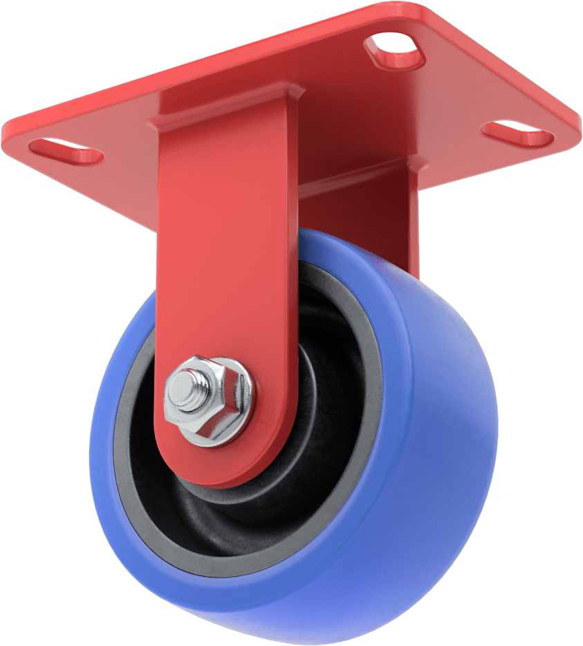 6-1/2" x 4-1/2" Plakalı Yüksek Kapasiteli Kingston Tekerlek, 5" Çapında Mavi Poliüretan Tekerlekli Sert — 5", Levha, Sert
