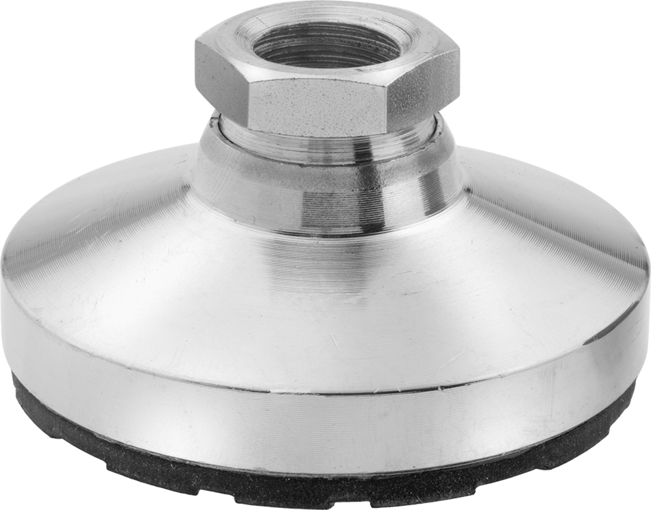Dişli Delikli Döner Seviyeleme Montaj Parçası, Nikel Kaplı Çelik Taban, Kauçuk Yastık, M12 x 1.75 mm Boyut — M12, Dişli Delik, Döner