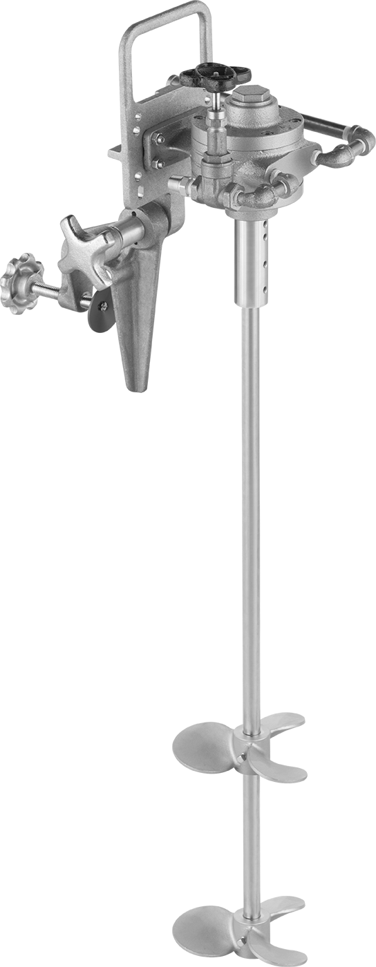 Tanklar için Kelepçeli Hava Tahrikli Karıştırıcı, İnce Sıvı için, İki adet 6" Çaplı Pervaneli, 27" Uzunlukta Mil