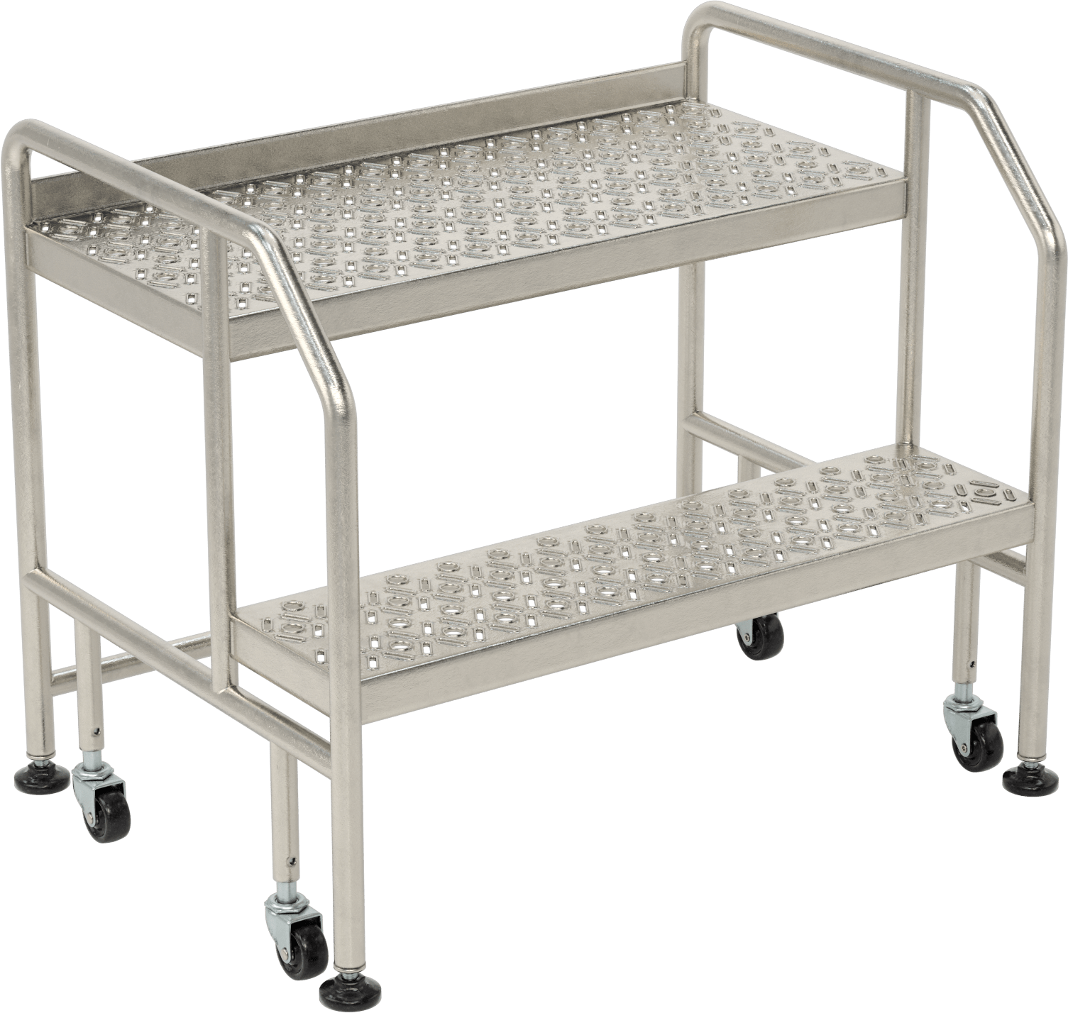 Tekerlekli Temiz Oda Basamaklı Tabure, 2 adet Delikli Basamaklı, 25" Yükseklik x 30" Genişlik x 21.5" Derinlik Toplam