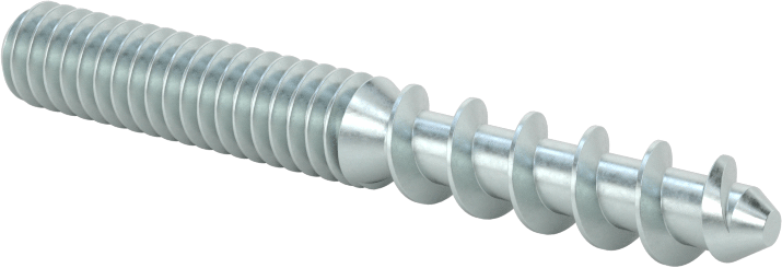 Çelik Ahşap Vida Dişli Saplama, Çinko Kaplamalı, 1/4" Vida x 1/4"-20 Saplama, 2" Uzunluk