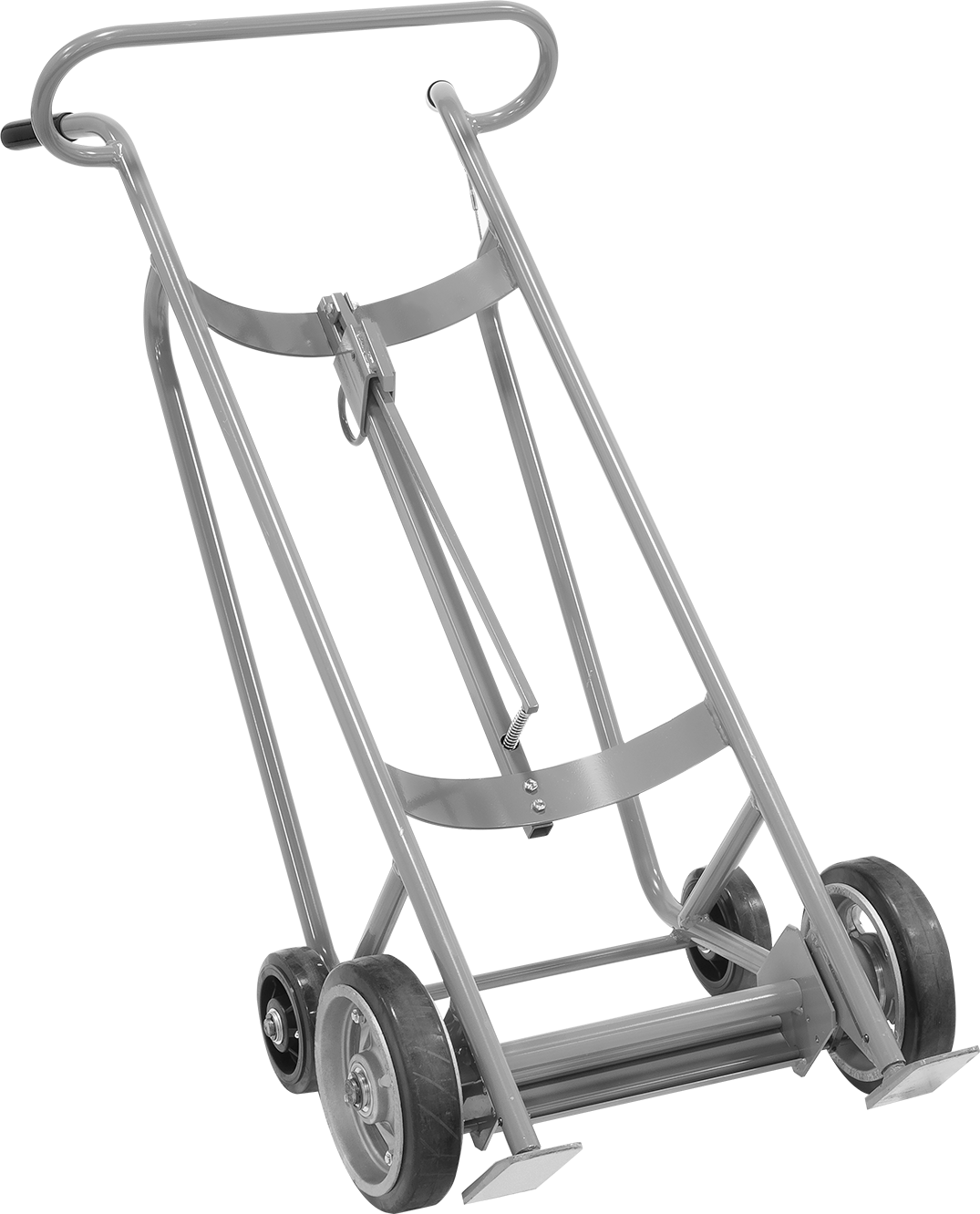 Stable-Ride Varil Arabası, Yaylı Tespit, Çelik, 24.5" x 59" Toplam, Frenli — 30 gal., 55 gal., Çift, Döngü, Dört adet aksa monte tekerlek