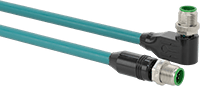 M12 Konektörlü Ethernet Kablosu, A Kodlu, Düz x 90 Derece Dirsek Tapaları