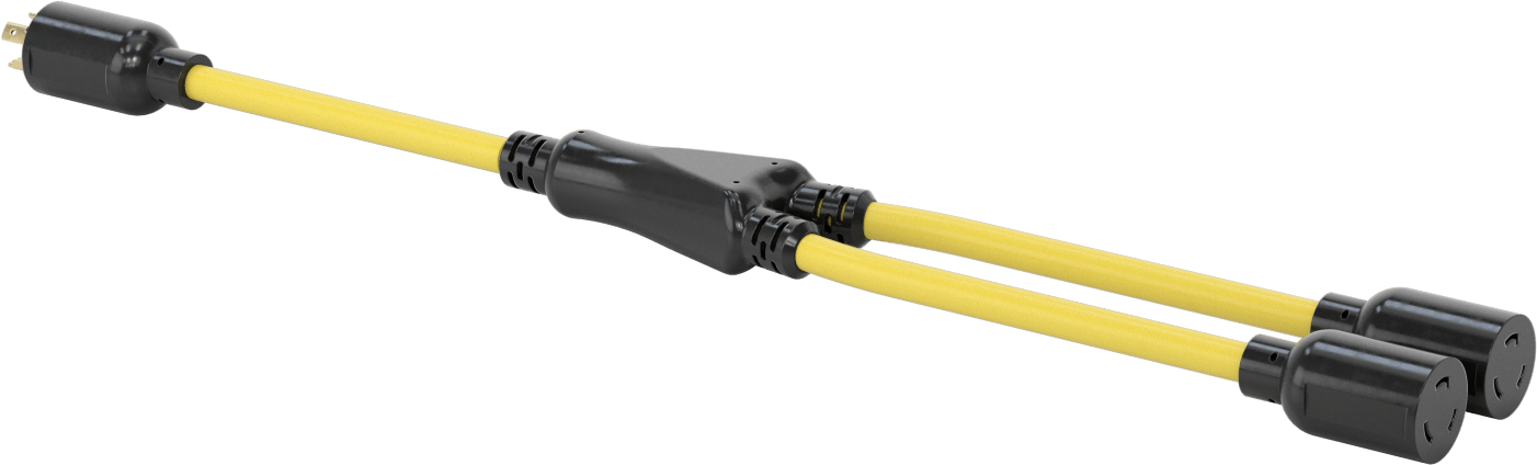 Elektrik Kablosu Adaptörü, 2 Çıkışlı, NEMA L5-20 Fiş x Priz, 1-1/2 Fit Uzunluk — 20 amp, 1 1⁄2 ft., 12