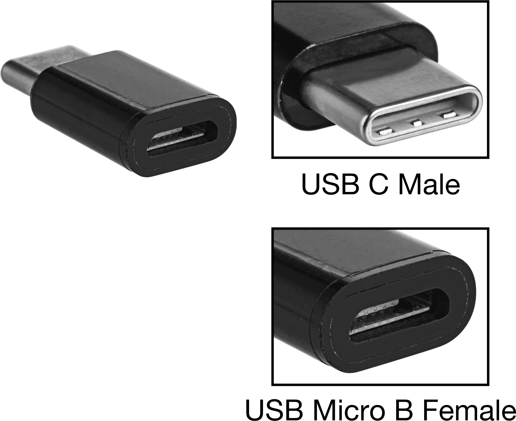 USB Adaptörü, USB C Erkek x USB Mikro B Dişi — Adaptör, Düz, 2.0