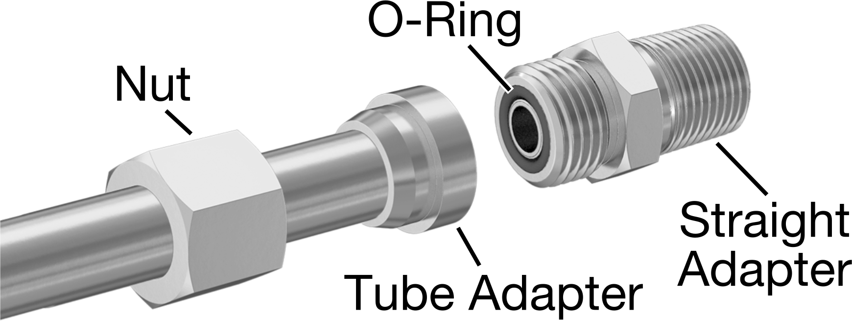 O-Ring Yüz Contalı Bağlantı Parçası, 1/4" Dış Çaplı Boru için Düz Konektör