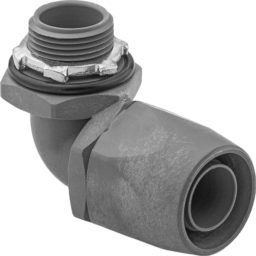3/4 Dişi x NPT Erkek Asetal 90 Derece Adaptör, Sürekli Esnek Sıvı Sızdırmaz Plastik Kanal için — Acetal, Plastic, 90° Dirsek, Mavi