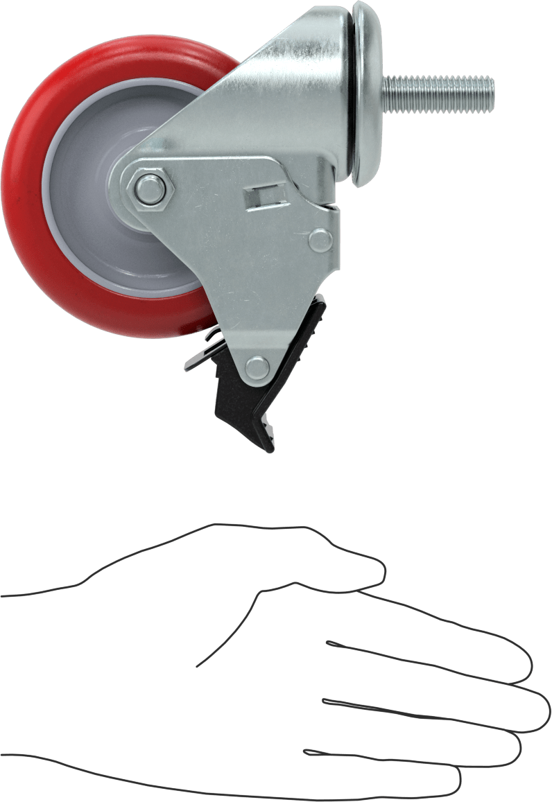 Dişli Saplı Döner Tekerlek, Total Locklu, 1/2"-13 Diş, 4" Çaplı Poliüretan Tekerlek