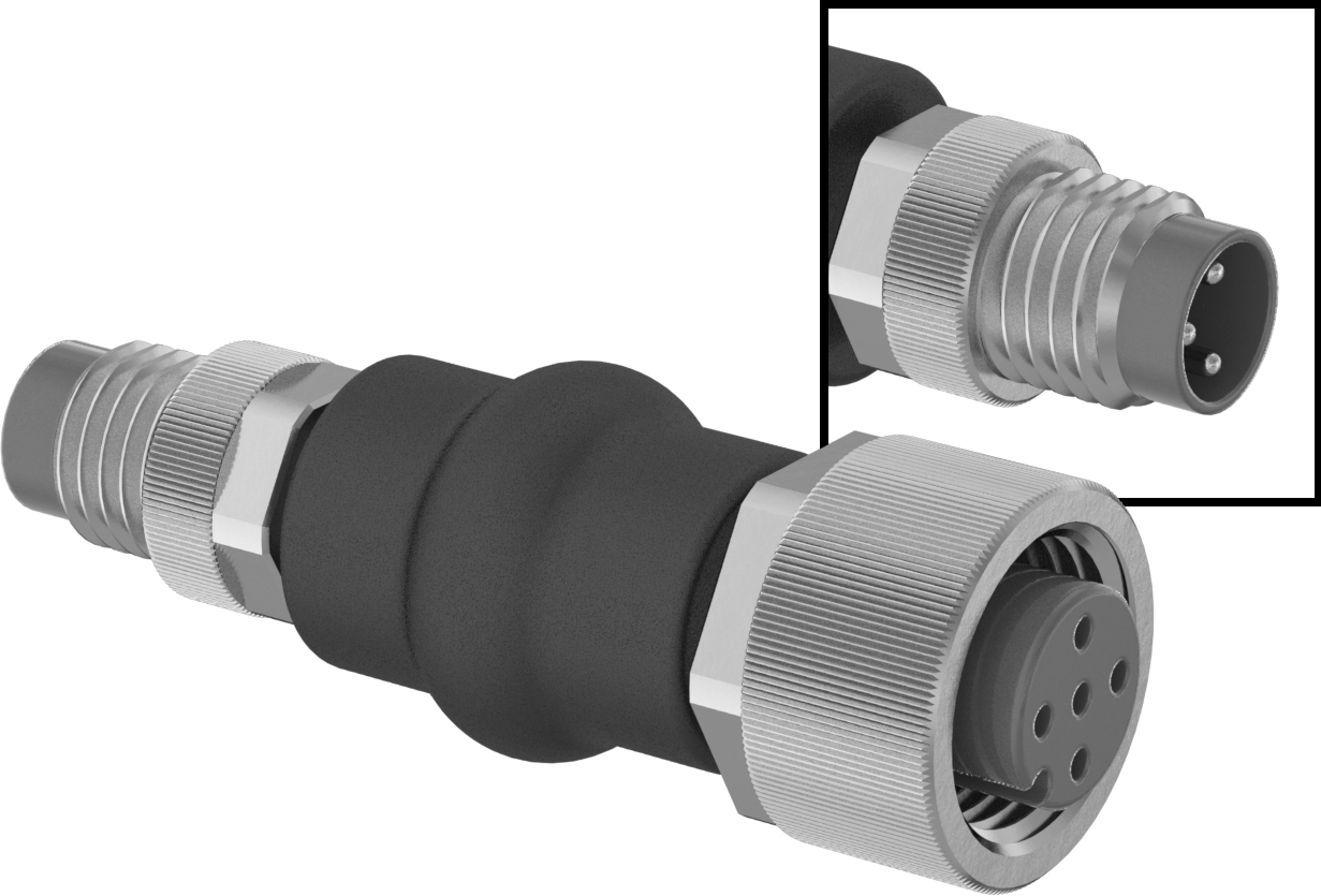 3 Kutuplu Nano M8 Fiş x 3 Kutuplu M12 Soket — Adaptör, Düz, Tozlu, Dalgıç