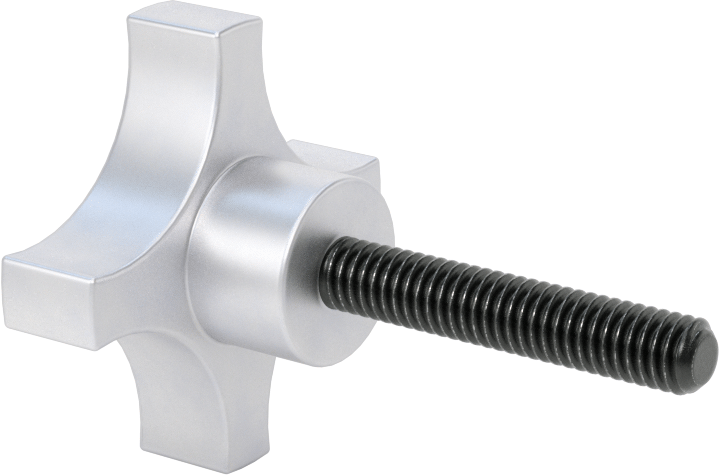 Alüminyum dört kollu topuz, 5/16"-18 Dişli 1-3/4" Uzunlukta Saplama, 1/2" Baş Yüksekliği