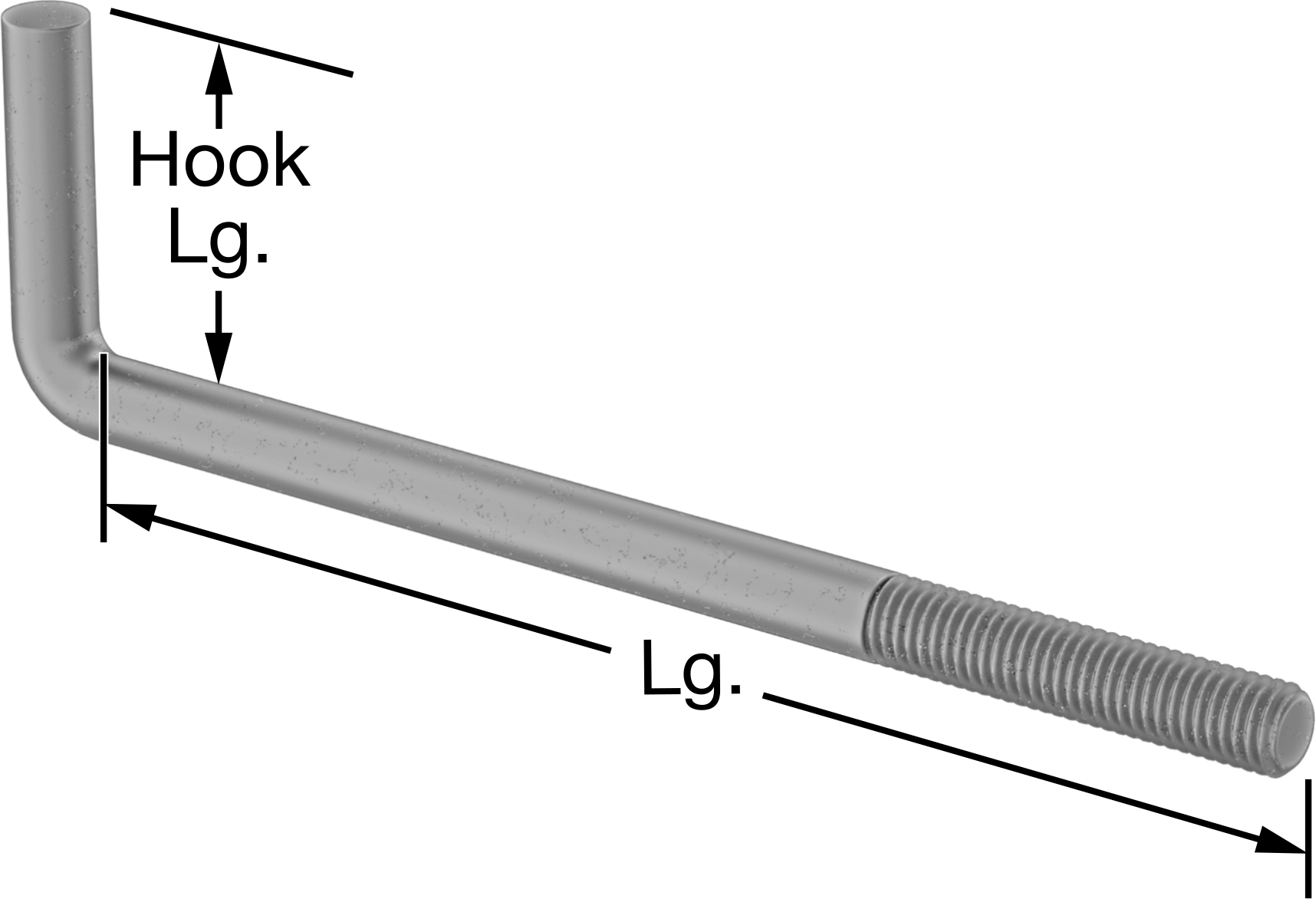 Beton için L Kancalı Ankraj, 18-8 Paslanmaz Çelik, 3/8" Çap, 8" Uzunluk