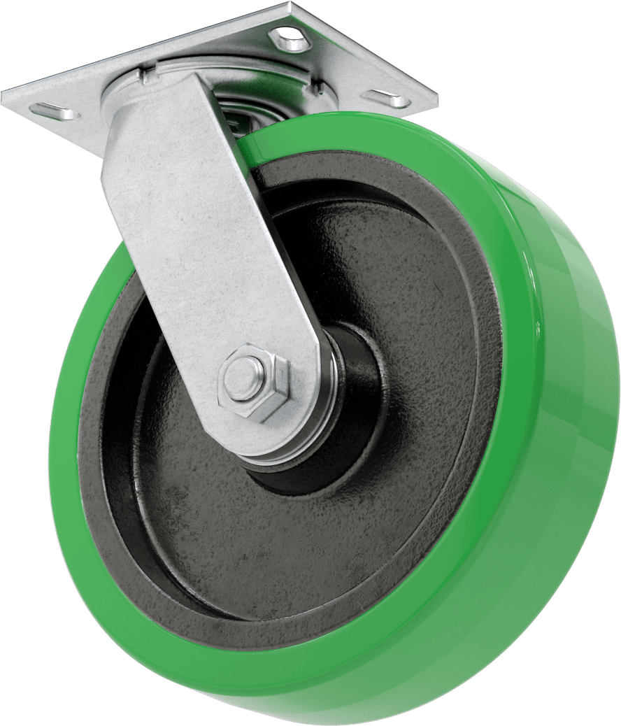 6-1/4" x 4-1/2" Plakalı Viking Tekerlek, Ekstra Yüksek Kapasiteli, Döner, 10" x 2-1/2" Poliüretan Tekerlek