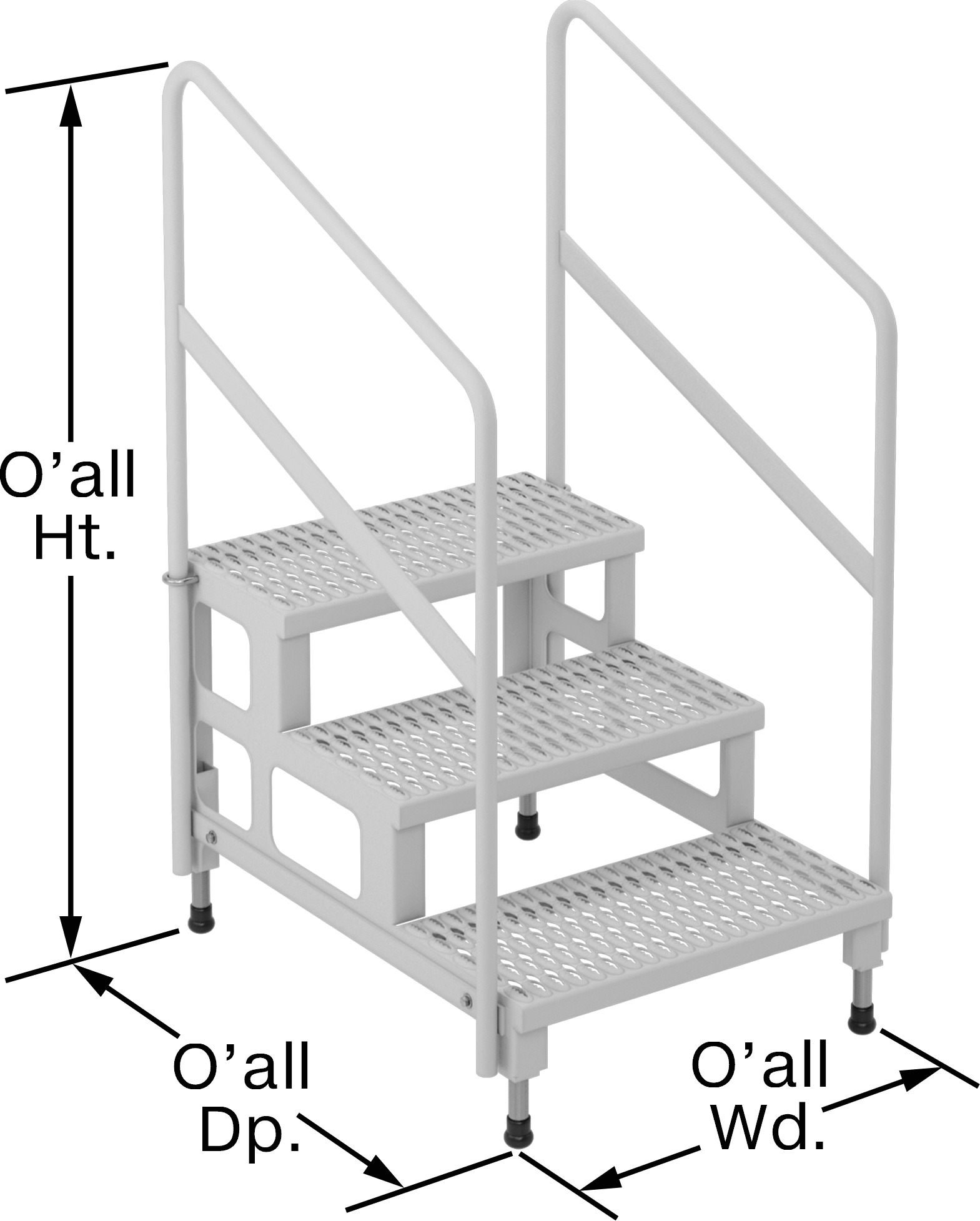 Yüksekliği Ayarlanabilir Çalışma Platformu, 3 Basamak ve Korkuluk, 49.75"-53" Yükseklik x 51" Genişlik x 34" Derinlik Toplam — Çelik, Çal…