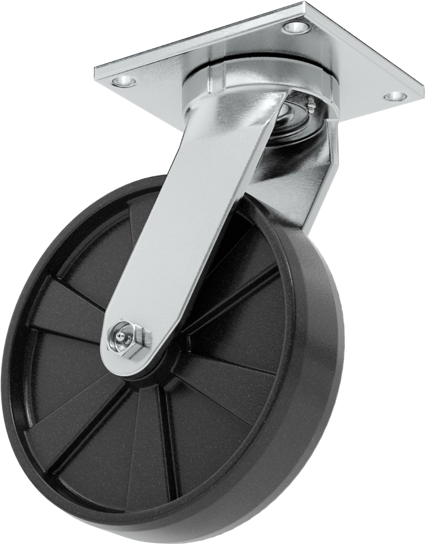 5-1/2" x 5" Plakalı Yüksek Kapasiteli Vulcan Tekerlek, 8 inç Çapında Naylon Tekerlekli Döner Ayak — 8", Levha, Döner