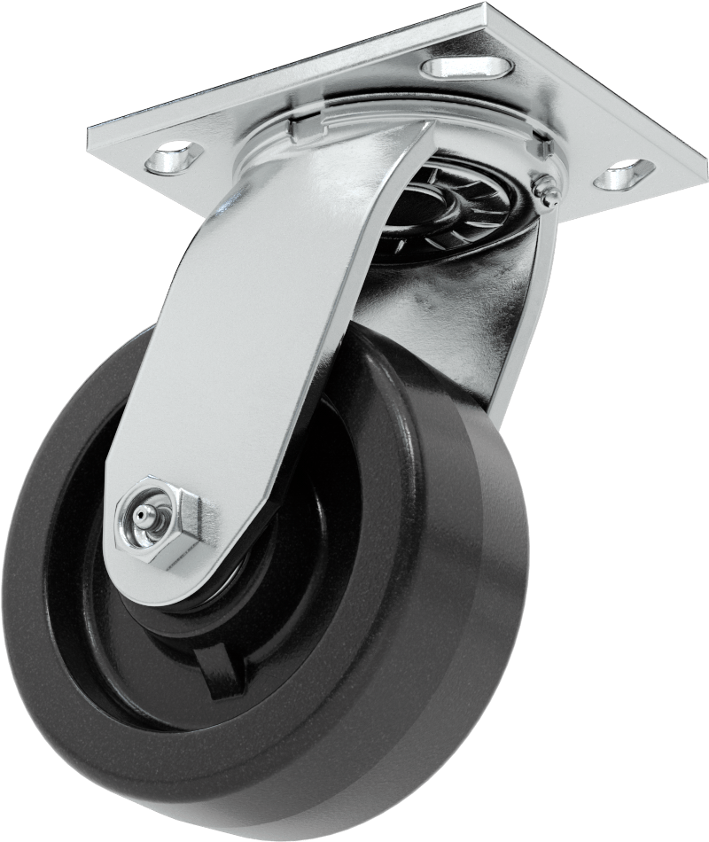 4-1/2" x 4" Plakalı Yüksek Kapasiteli Spartan Tekerlek, 5 inç Çapında Açık Rulmanlı Fenolik Tekerlekli Döner Tekerlek — 5", Levha, Döner