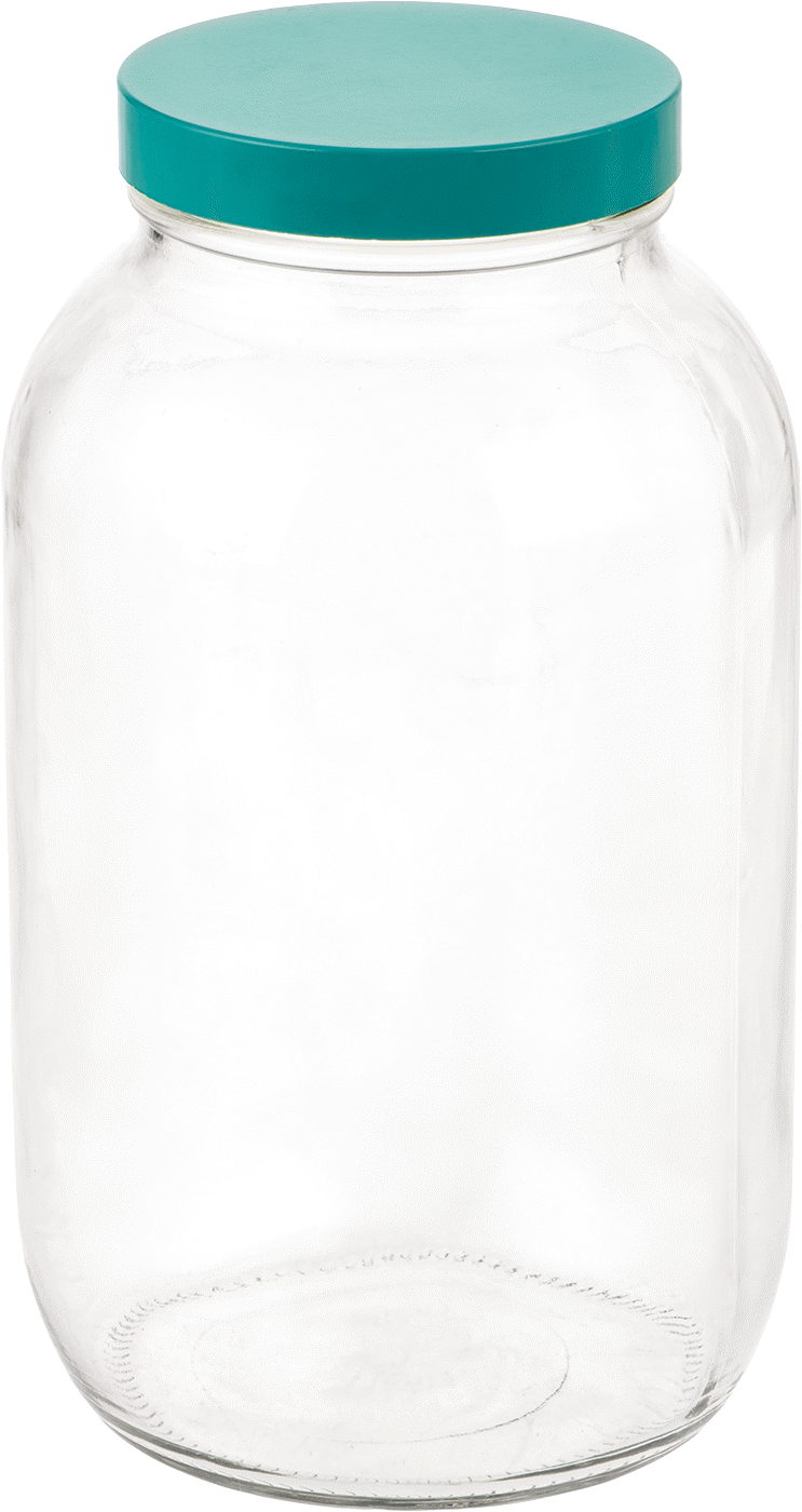 PTFE Plastik Contalı Şeffaf Cam Kavanoz, 64 FL oz/1900 ml Kapasite — Glass, Phenolic, Plastic, PTFE, Soda-Lime Glass, 64 fl. oz., 1,900 m…