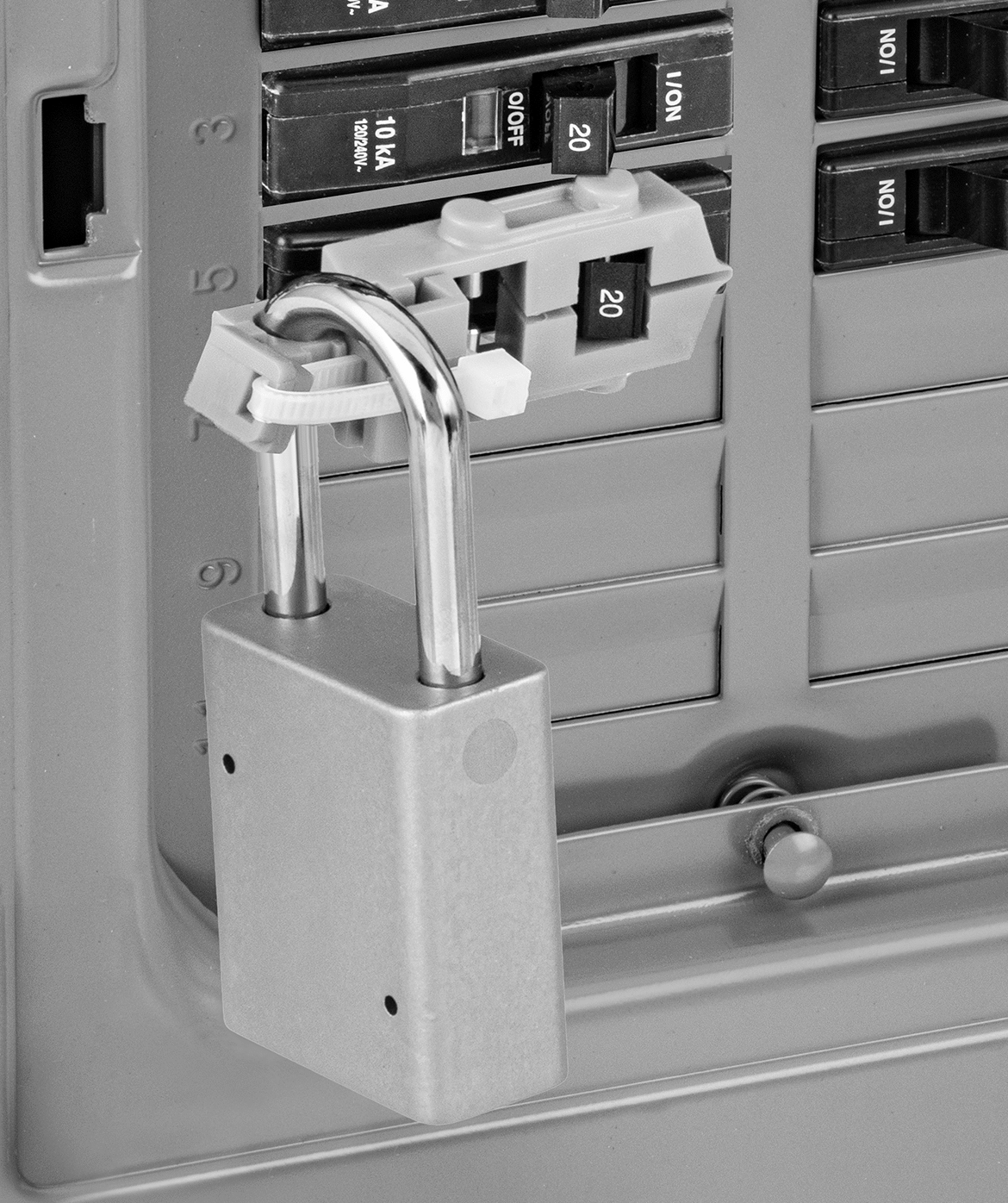 Lockout with Cable Tie Slot
Shown Installed (Padlock
and Cable Tie Not Included)