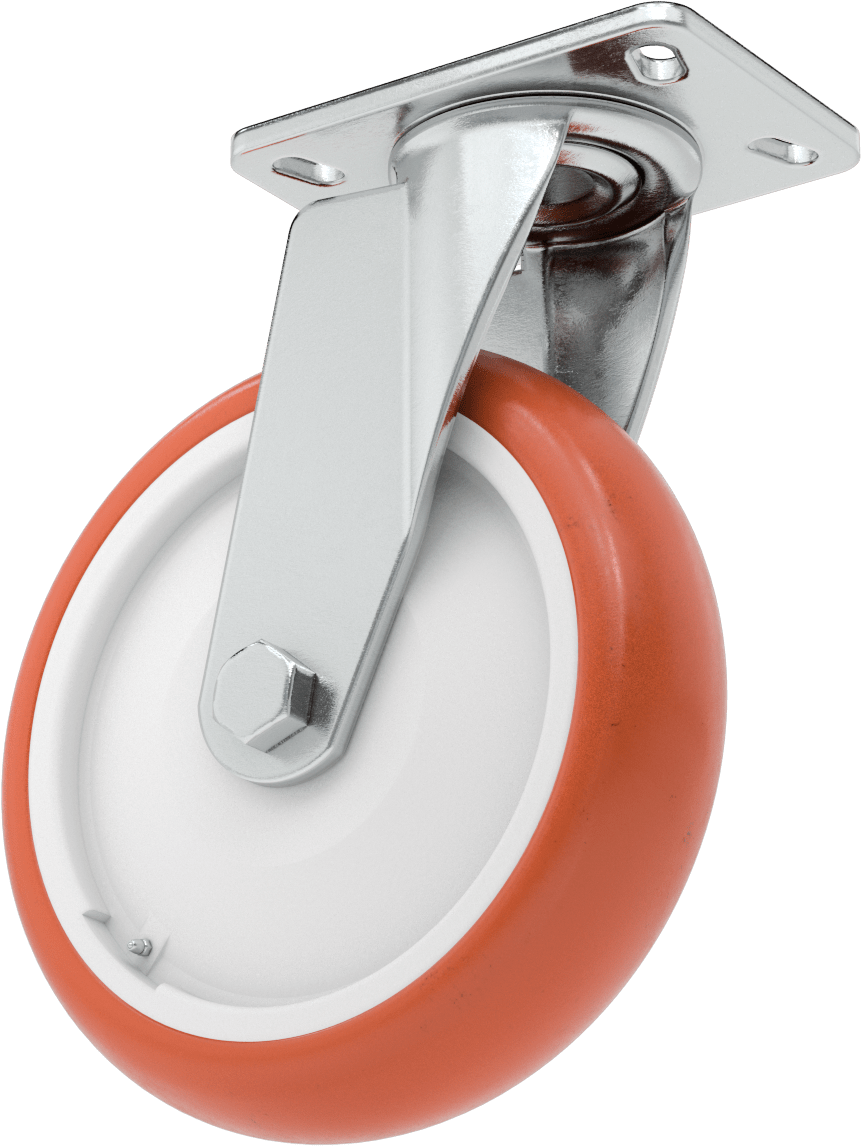 6-5/8" x 4-3/4" Plakalı Kolay Dönen Tekerlek, Yüksek Kapasiteli, 10 inç Çapında Kırmızı Poliüretan Tekerlekli Döner — 10", Levha, 1,600 lb.